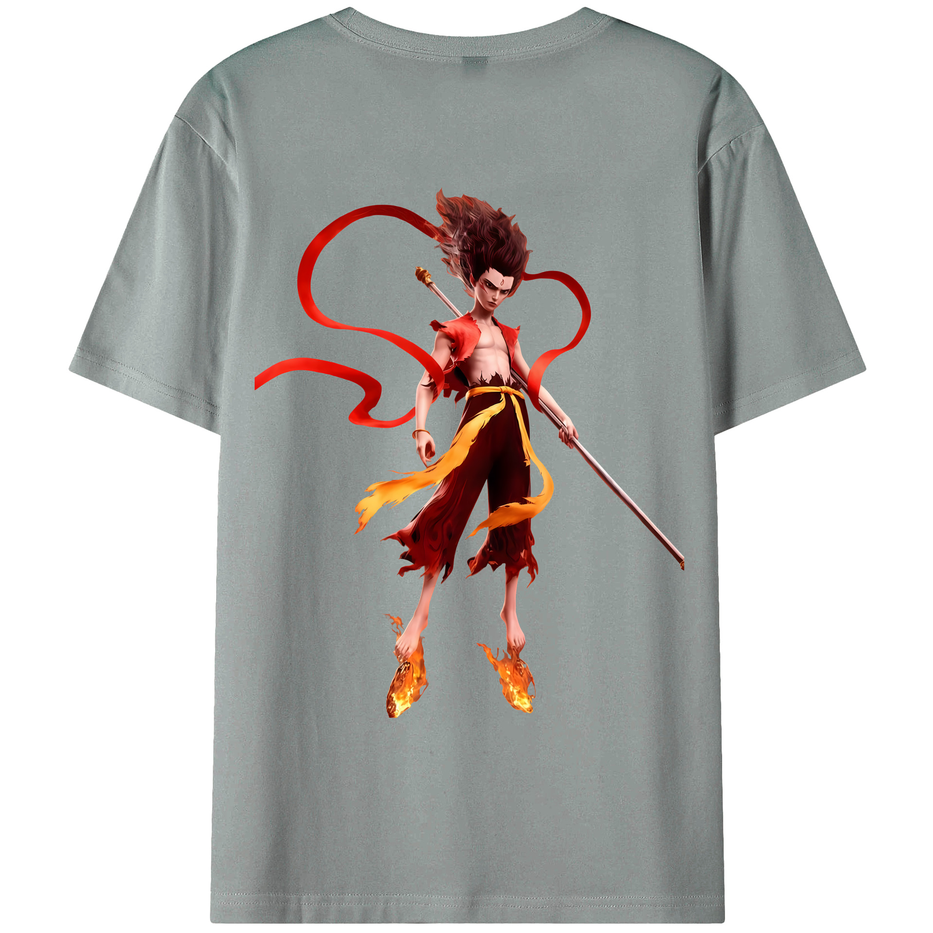 （画像用） Ne Zha 2 ナタ 魔童の大暴れ 綿100％ メンズ半袖Tシャツ（バックプリント） 通気性